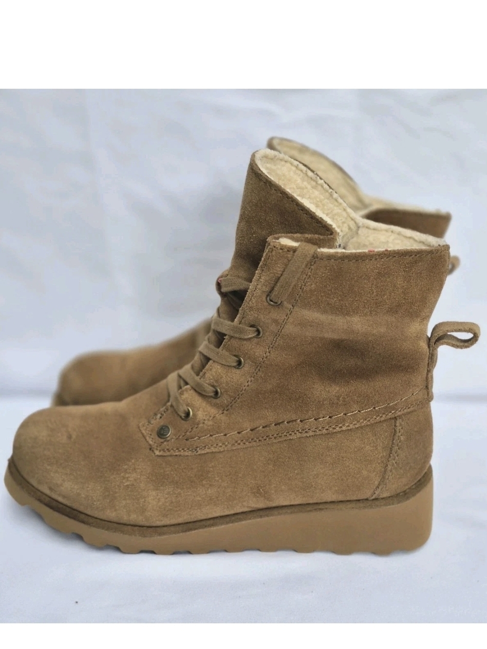 BEARPAW Krista Brown Cow Suede Wool SheepSkin  Ankle Winter Boots Women's Size 8